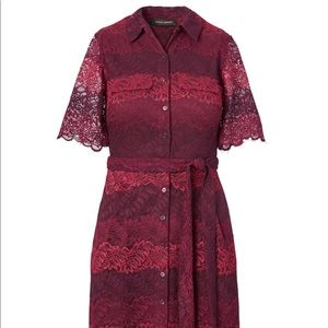 NWT Banana Republic Cranberry Pink Lace Shirtdress Valentines Day $150 Red